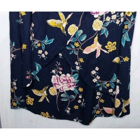 Blue Rain Maxi Skirt Sz M Navy Blue Floral Bird Faux Wrap Vibrant Boho Romantic - Picture 2 of 11